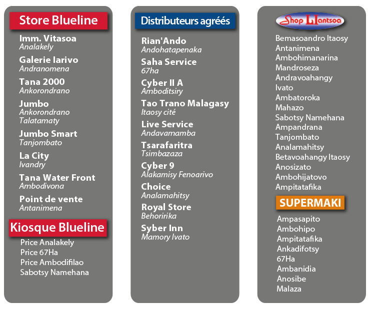 stores antananarivo Stores et PDV blueline TV antananarivo